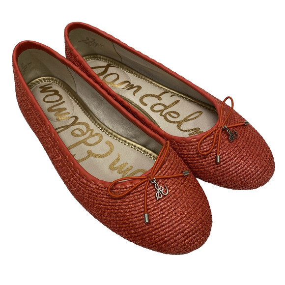 Sam Edelman Falcon Orange Coral Woven Raffia Ballet Flats Women's US 9M EUR 39 - Picture 1 of 11